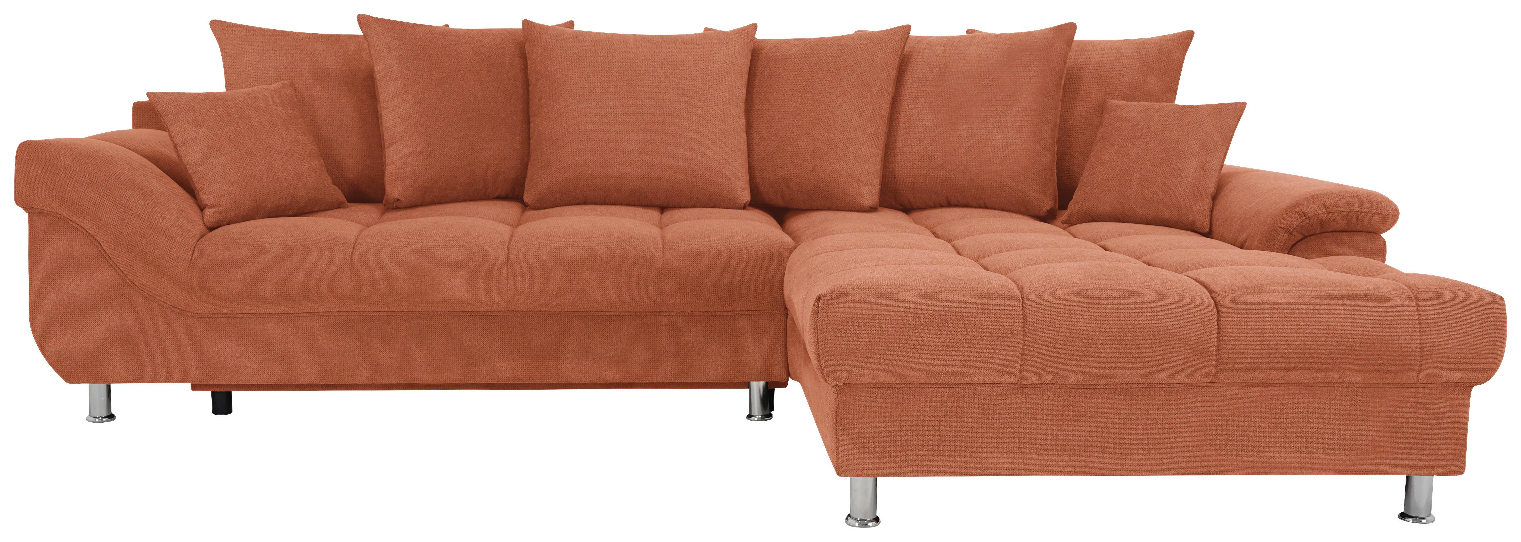 Rohová sedačka ERICE, pravá, koňaková - chrómová/koňaková, Design, textil/plast (312/198cm)