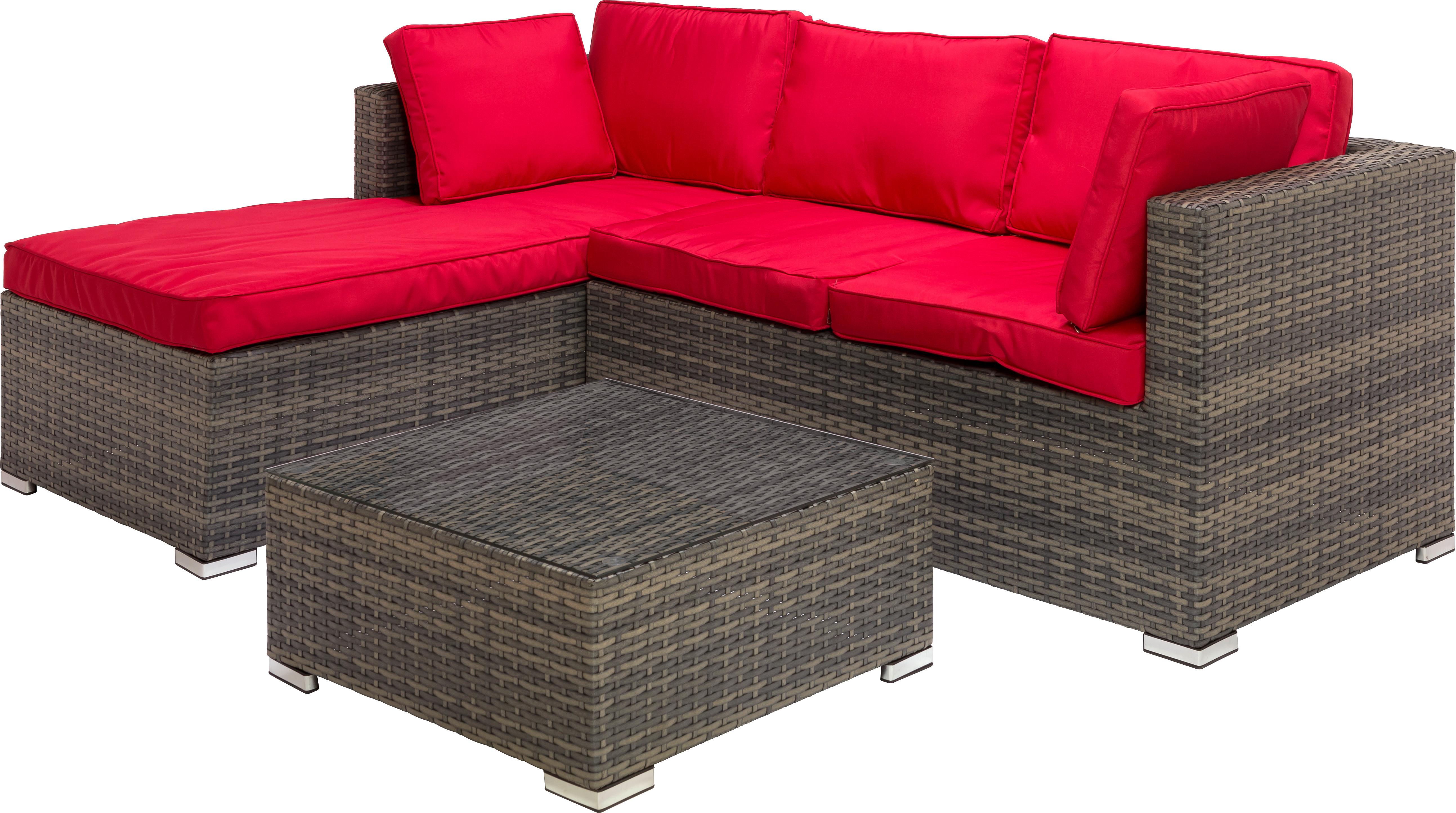 Loungegarnitur 3-tlg Leona Aus Polyrattan Mit Kissen - Rot/Braun, MODERN, Glas/Kunststoff (146/199cm) - Luca Bessoni