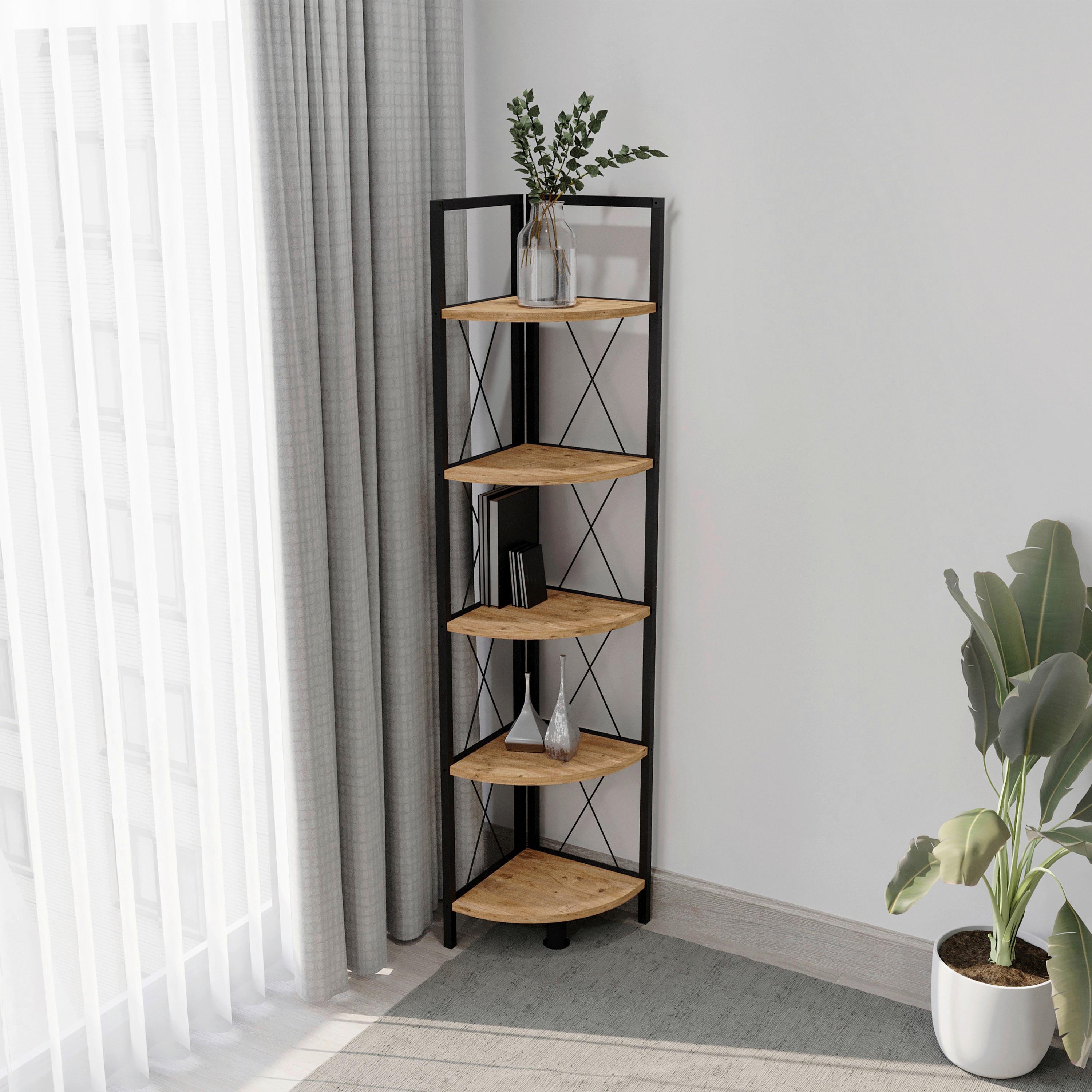 Eckregal Insasi Schwarz Honigeiche Dekor - Honigeiche/Schwarz, Design, Holzwerkstoff/Metall (34/160/34cm) - MID.YOU