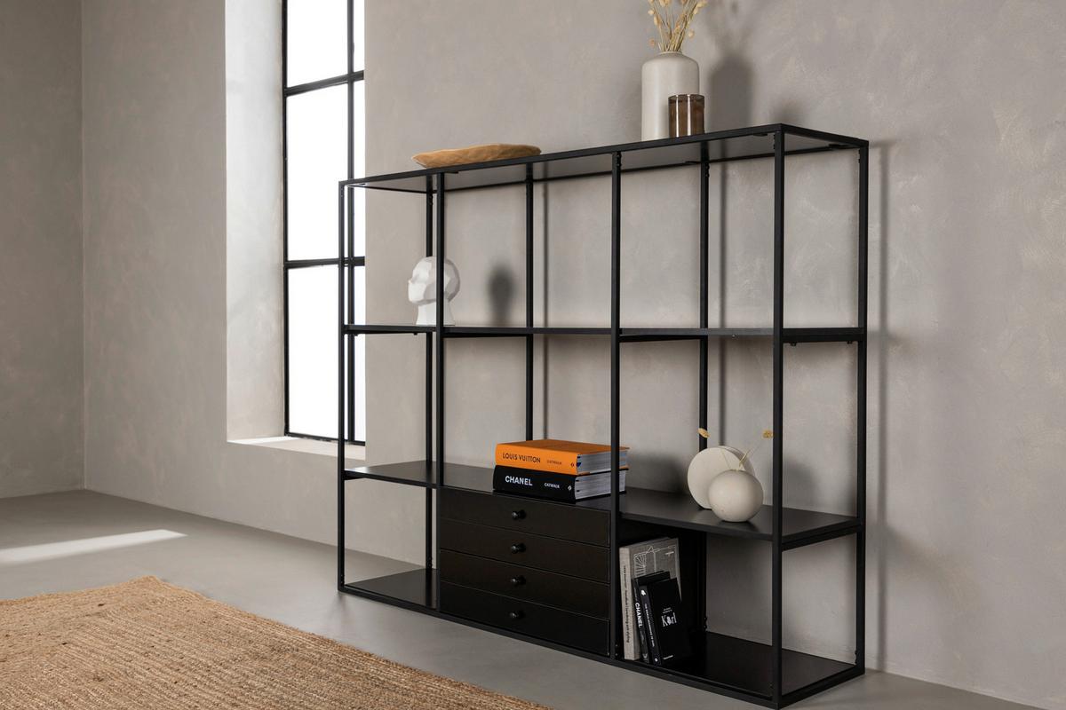 Regal Amarillo - Nussbaumfarben/Schwarz, Design, Holzwerkstoff/Metall (150/120/35cm) - Livetastic