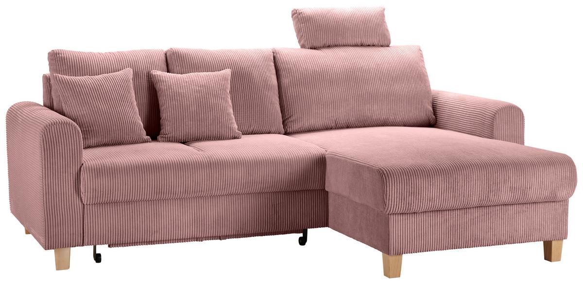 Rohová sedačka LILLE, oboustr., starorůžový manšestr - starorůžová/světle hnědá, Moderní, dřevo/textil (232/110/156cm) - Mömax