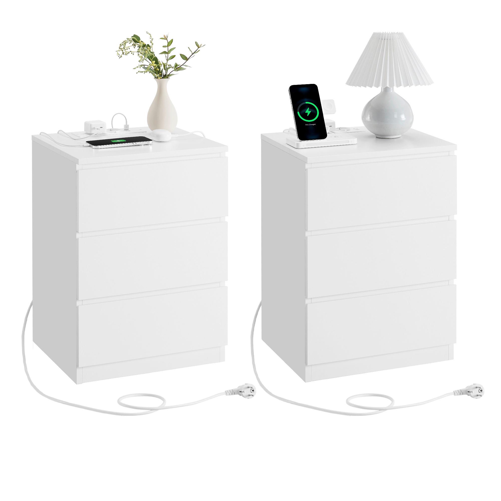 Nachtkästchenset Nightstand - Weiß, MODERN, Holzwerkstoff (40/59/35cm) - MID.YOU
