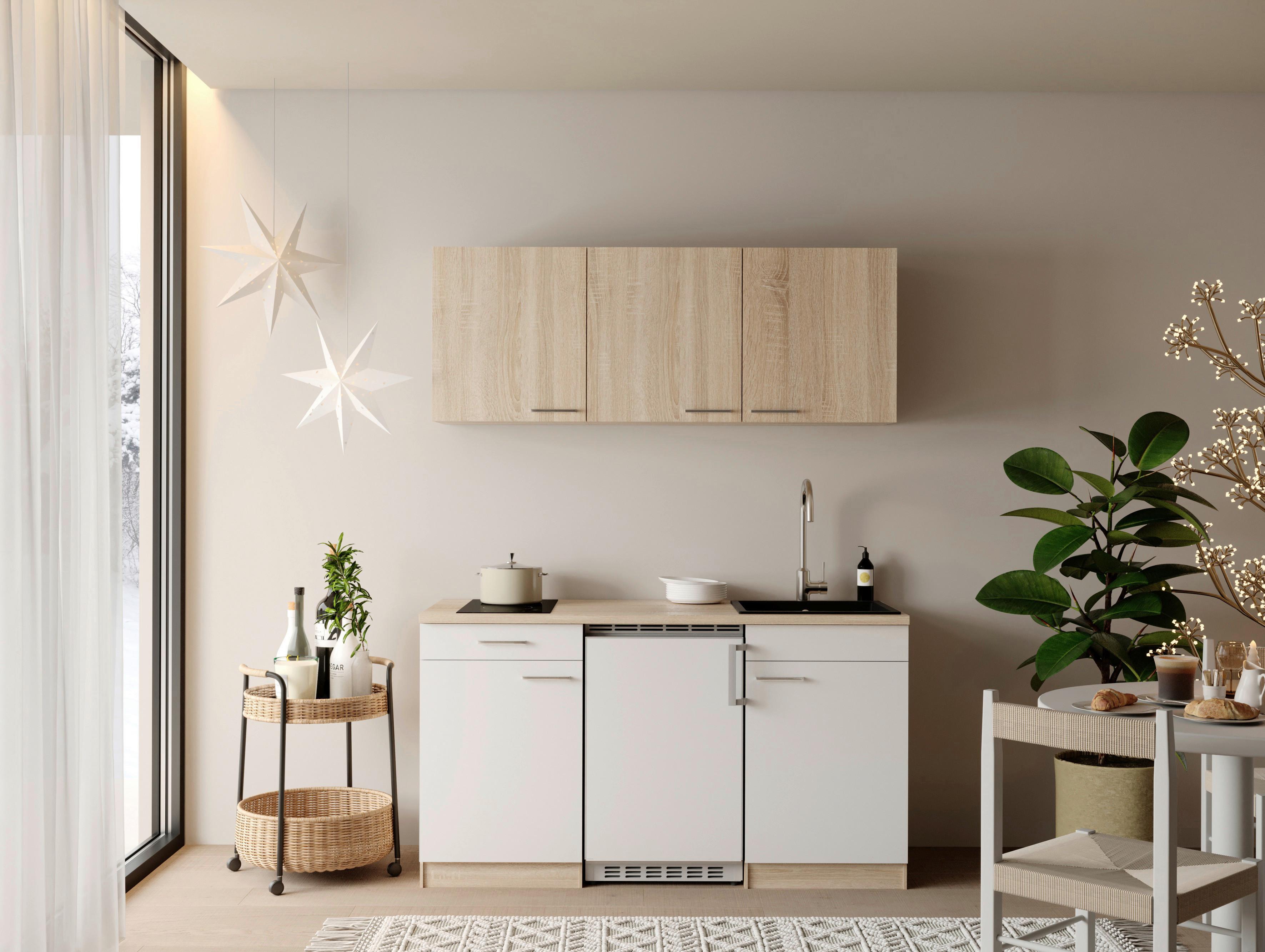 MINIKÜCHE Ingrid, Weiß B: 150 cm - Eichefarben/Weiß, Design, Holzwerkstoff (150cm) - Respekta