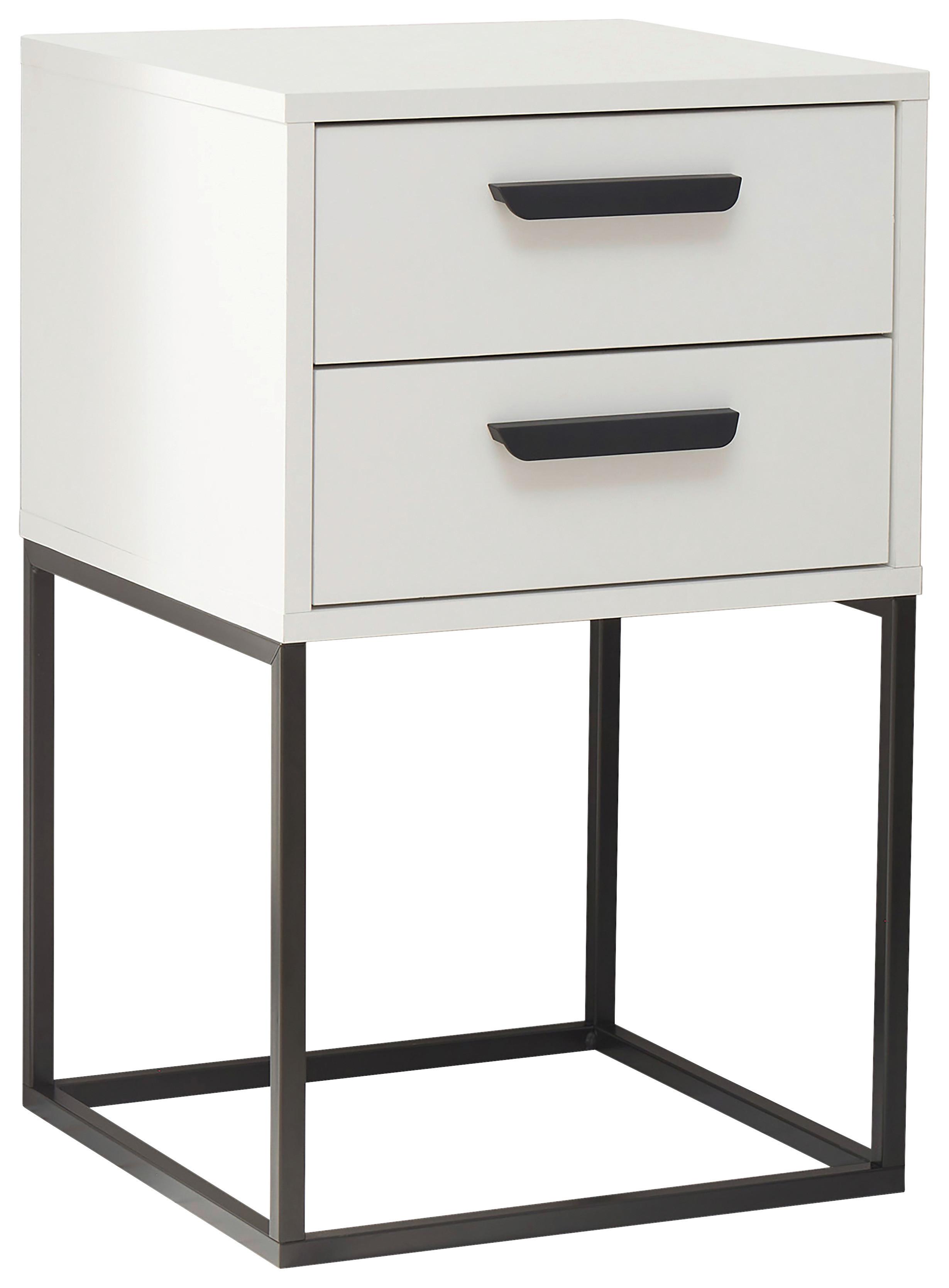 Noční stolek SUNA 2 zásuvky dekor bílá - bílá/černá, Moderní, kov/kompozitní dřevo (40/65/38,5cm)