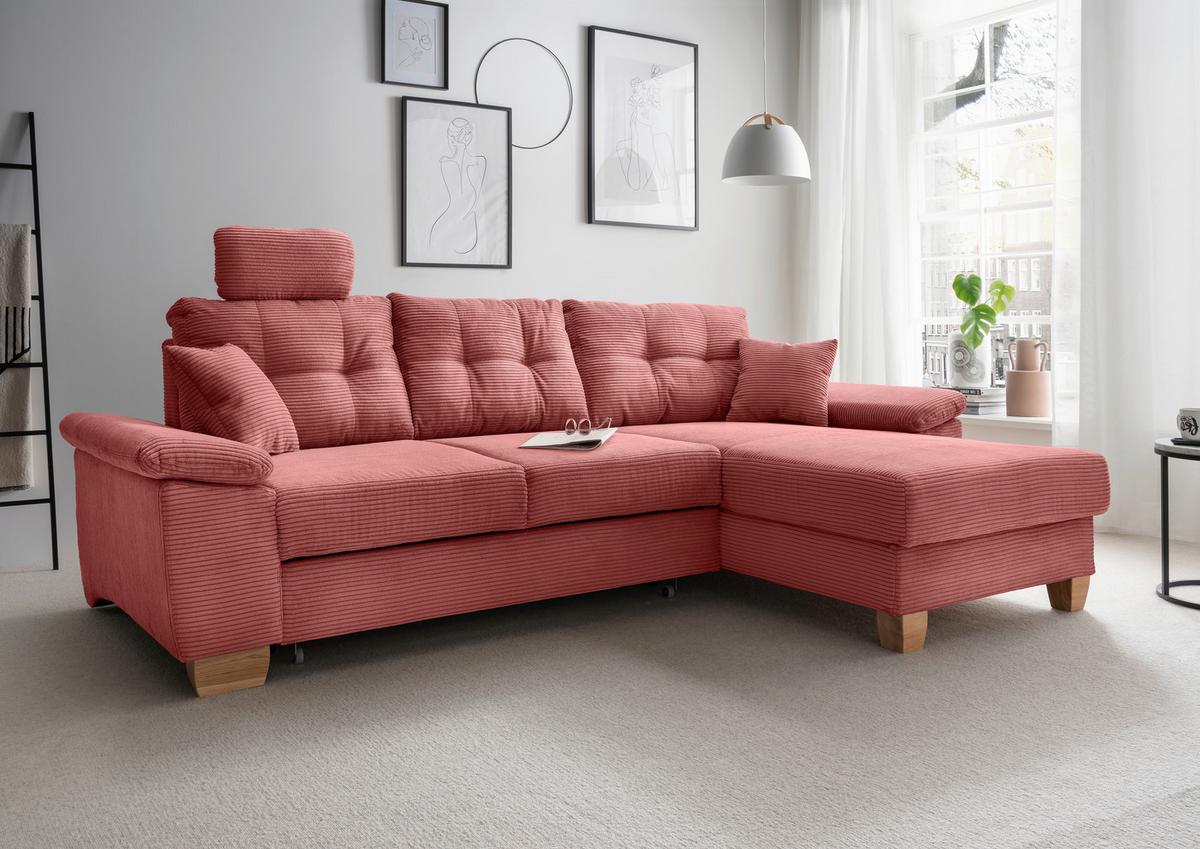 Ecksofa Brizzini Koralle S: 270x176 Cm - Koralle/Naturfarben, MODERN, Textil (270/176cm) - Livetastic