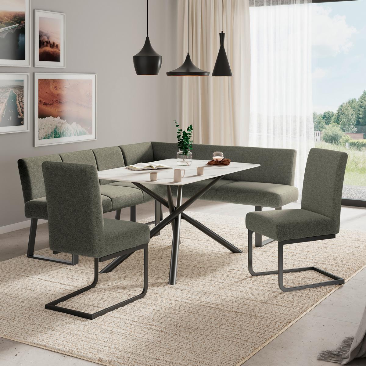 Eckbank Grün/Metallbeine Terri 150x190 cm - Schwarz/Grün, MODERN, Textil/Metall (150/190cm) - MID.YOU