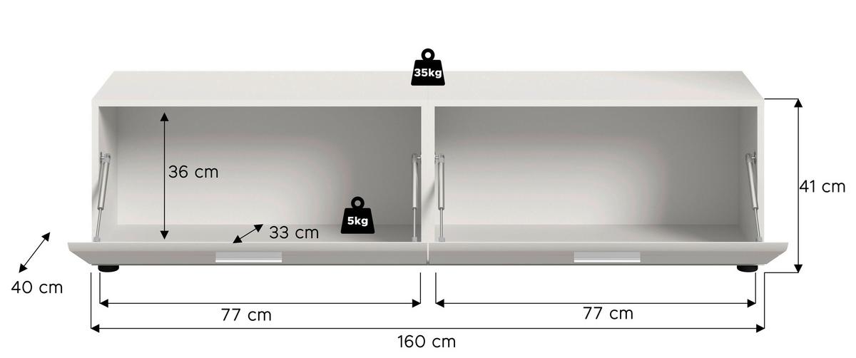 Sideboard Ice Weiß/weiß Hochglanz B: 160 Cm - Weiß Hochglanz/Schwarz, Design, Holzwerkstoff (160/41/40cm) - Livetastic