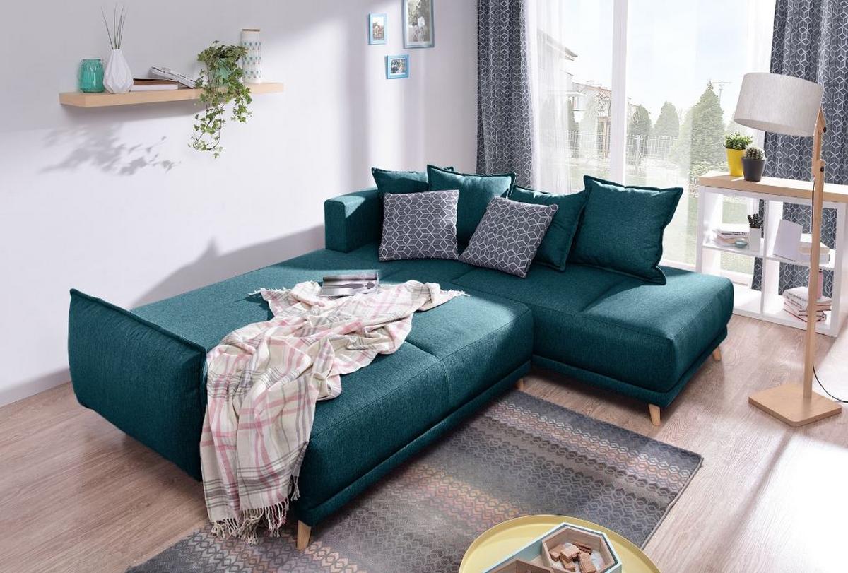 Rozkládací rohová sedačka LUKAS tyrkysová - petrolej/barvy borovice, Basics, textil (235/190cm) - MID.YOU