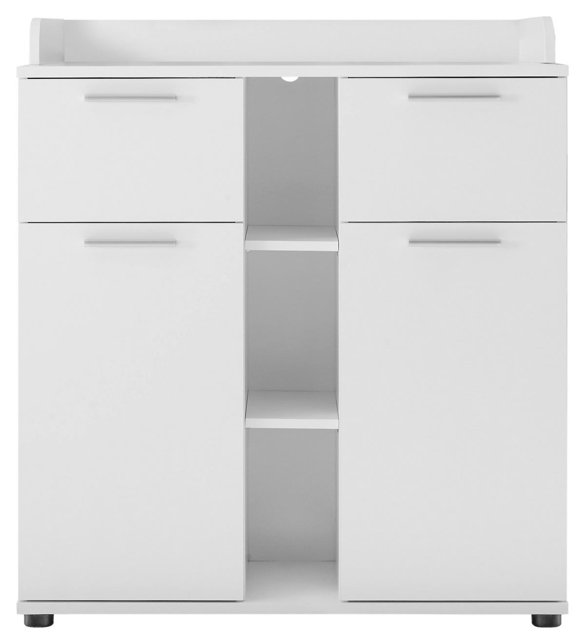 Wickelkommode Bibo B: 89 cm Weiß 2 Türen 2 Schubladen - Weiß, KONVENTIONELL, Holzwerkstoff (89/101/78cm) - MID.YOU