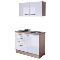 Minikuchyně VALERO,šířka 100cm včetně dřezu a varné desky - Sonoma dub/vysoce lesklá bílá, Moderní, kov/kompozitní dřevo (100cm) - FlexWell