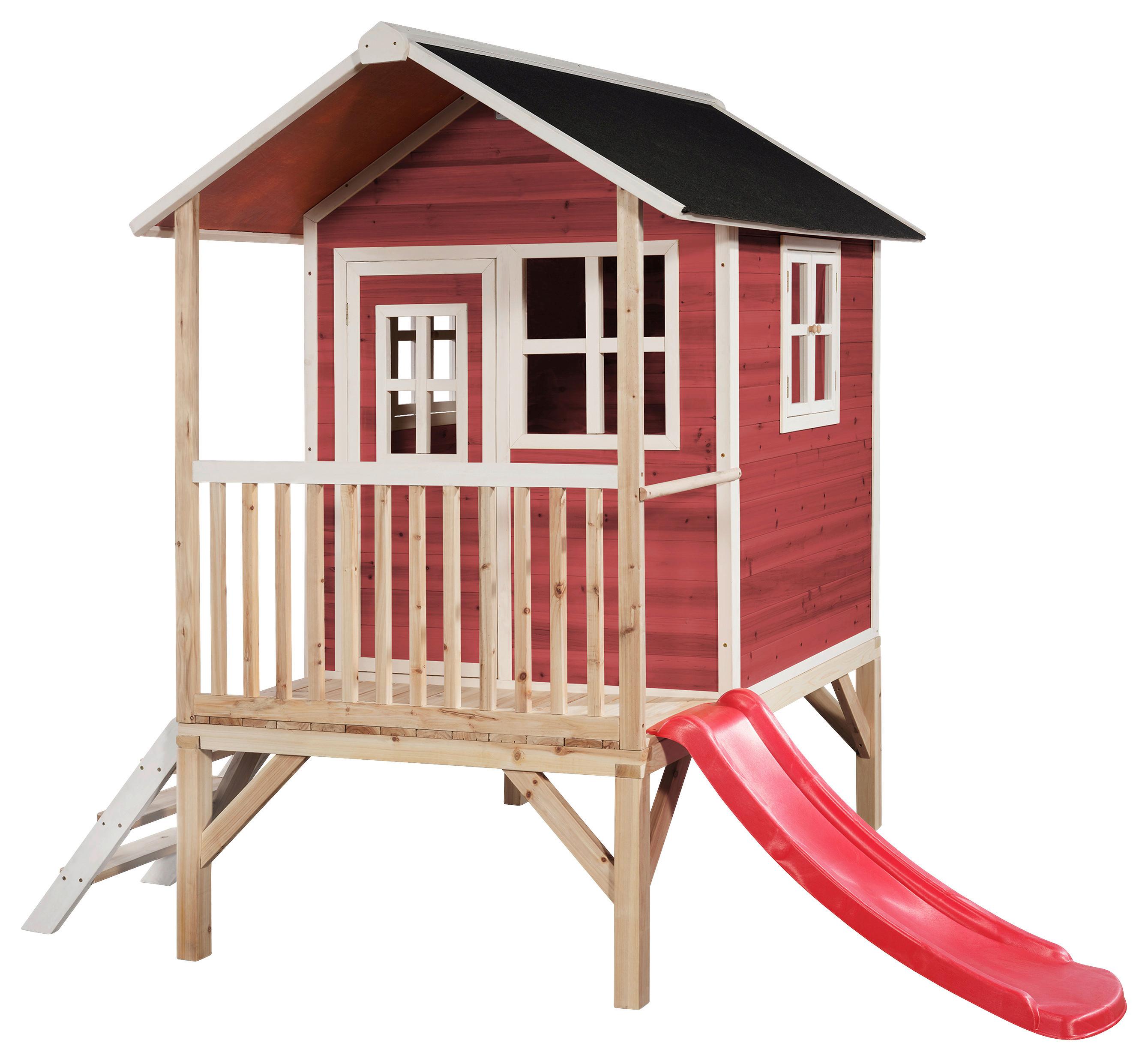 Stelzenhaus Mit Rutsche Rot Exit Loft 300 - Rot, KONVENTIONELL, Holz (369/190/215cm) - EXIT Toys