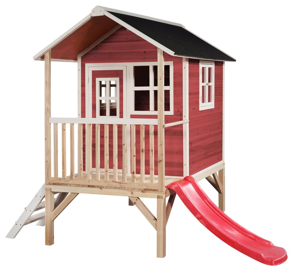 Stelzenhaus mit Rutsche Rot Exit Loft 300 - Rot, KONVENTIONELL, Holz (369/190/215cm) - EXIT Toys