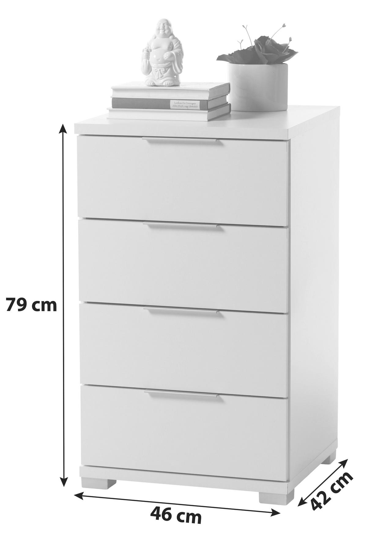Nočný stolík biela 4 zásuvky - biela/strieborná, Basics (46/79/42cm) - P & B