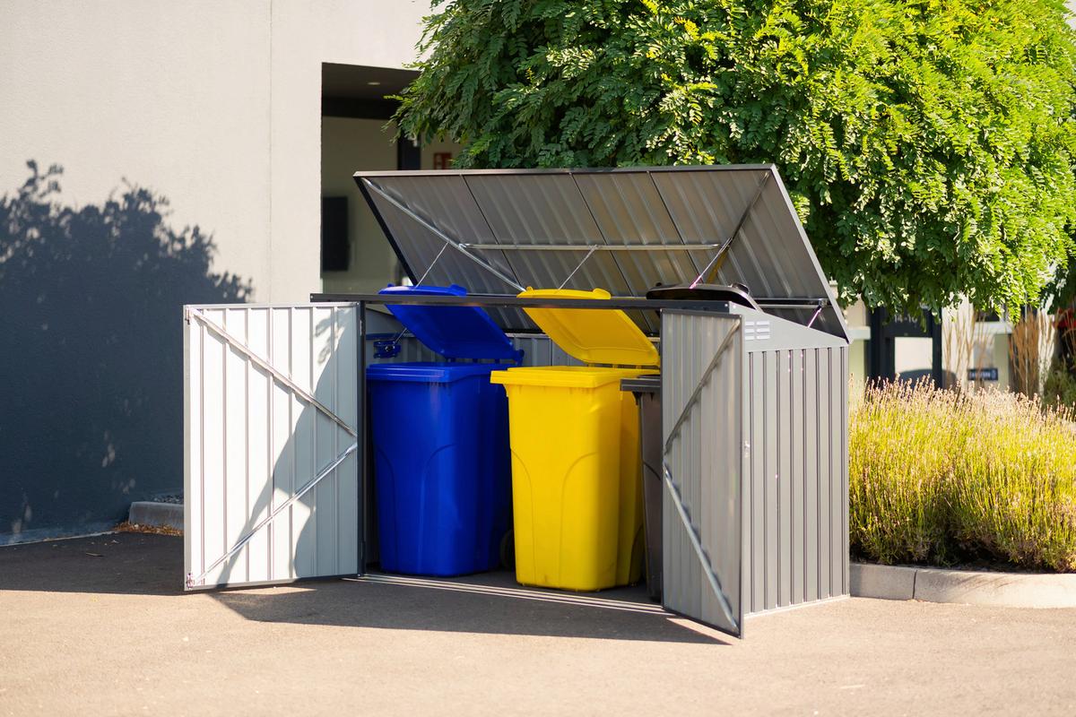 Box na odpadkové koše 240l, kov, 7x3 - tmavě šedá, Basics, kov (235/131/100cm)