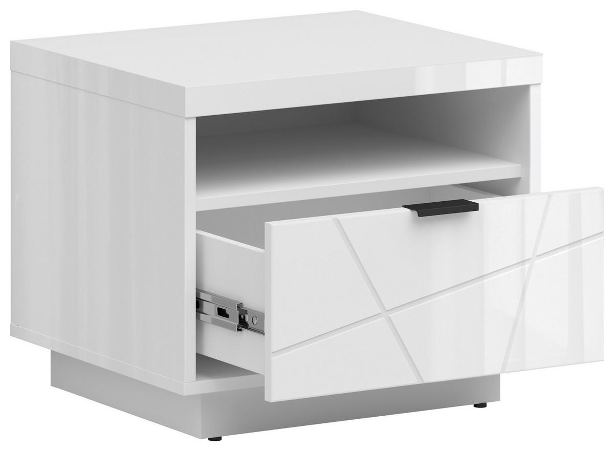 Nachtkästchen Weiß H: 42,5 Cm Forn - Weiß Hochglanz/Schwarz, MODERN, Holzwerkstoff/Kunststoff (50/42,5/42,5cm) - MID.YOU
