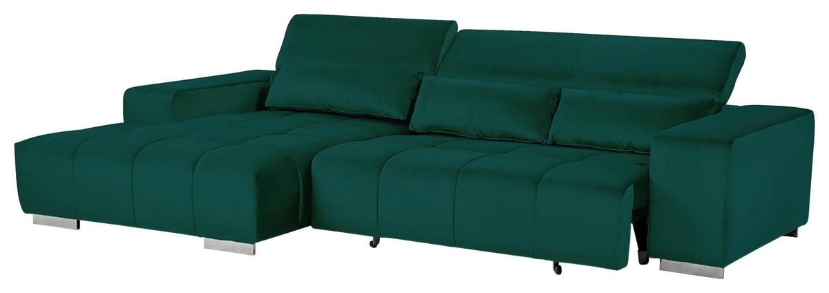 Ecksofa mit Relaxfunktion Orion Kopfstütze Klappbar Grün - Silberfarben/Grün, KONVENTIONELL, Textil (186/307cm) - Livetastic