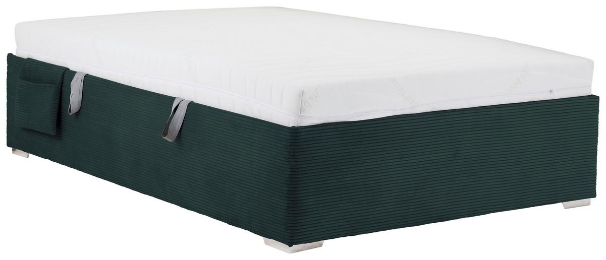 Posteľ Remi s bočnicami 120x200, poťah tmavozelený - prírodná farba/tmavozelená, Konventionell, drevo/textil (120/200cm)