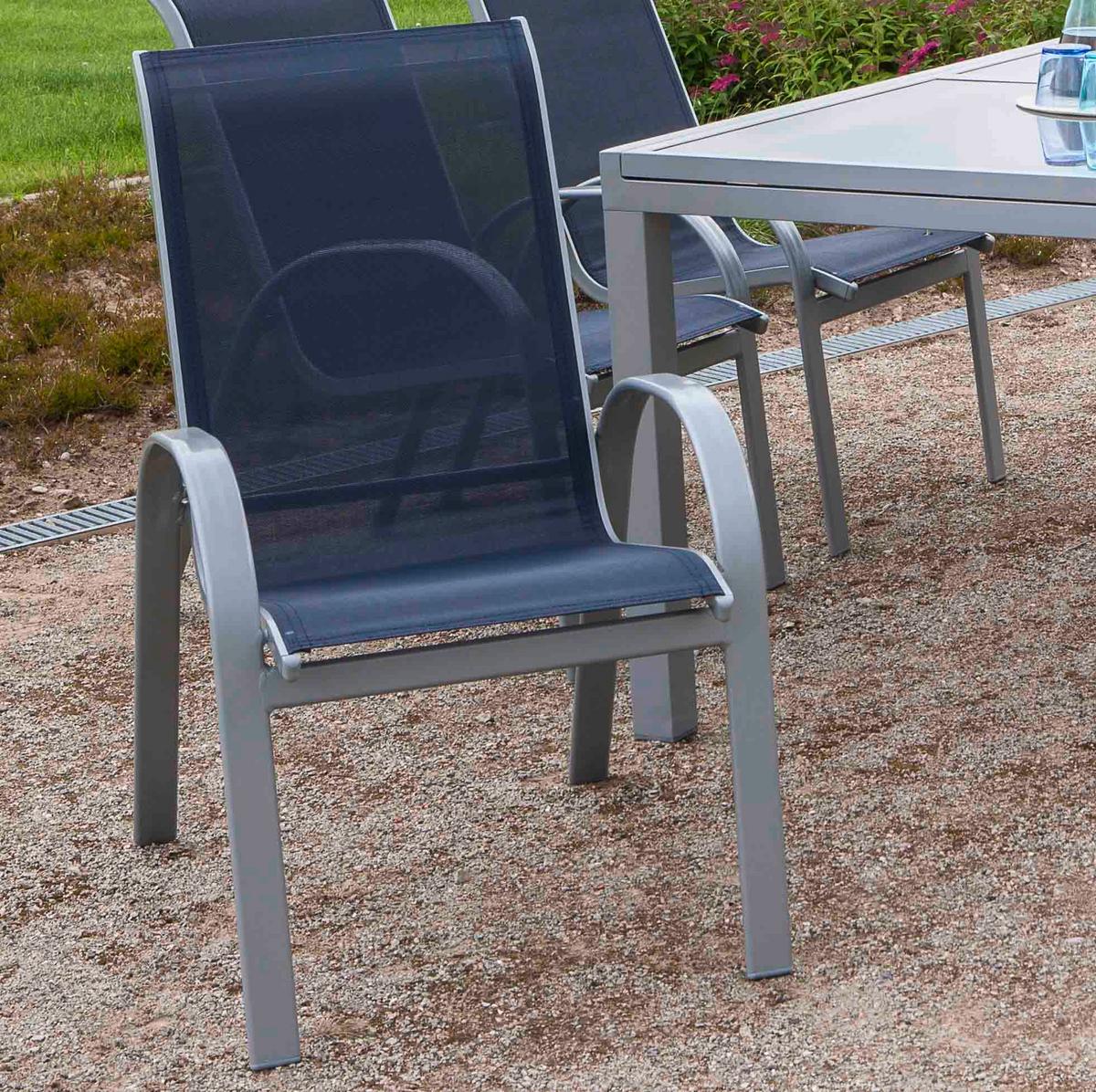 Gartengarnitur 7-Tlg. Amalfi Metall/Textil Erweiterbar - Blau/Silberfarben, ROMANTIK / LANDHAUS, Glas/Textil - Gardenson