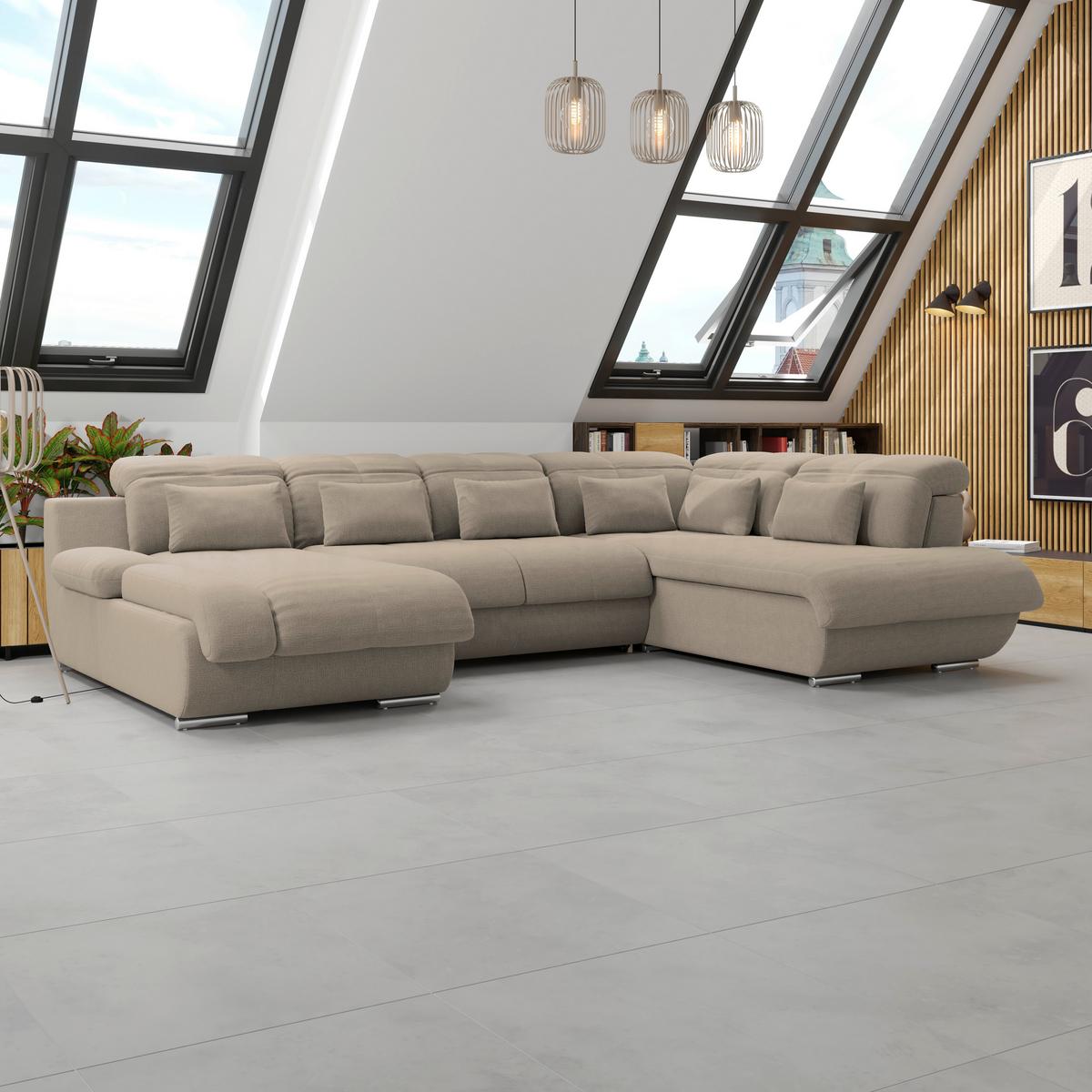 Wohnlandschaft Multi mit Schlaffunktion Braun - Chromfarben/Braun, MODERN, Textil (228/345/184cm) - Luca Bessoni