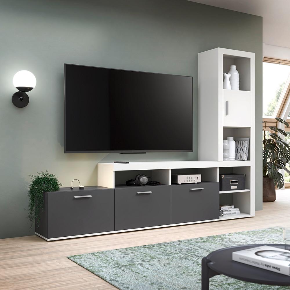 Obývacia stena JACKY - biela/antracitová, Modern, kompozitné drevo/plast (230/184/37cm) - Mömax