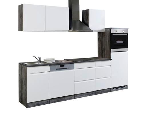 Küchenzeile Cardiff mit Geräten 280 cm Weiß Hochglanz/Eiche - Weiß Hochglanz/Weiß, Basics, Holzwerkstoff (280cm) - Held