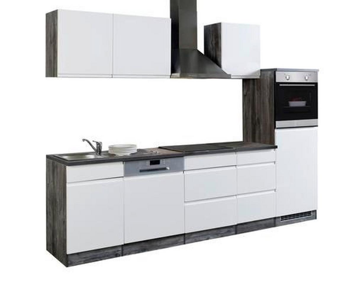 Küchenzeile Cardiff mit Geräten 280 cm Weiß Hochglanz/Eiche - Weiß Hochglanz/Weiß, Basics, Holzwerkstoff (280cm) - Held