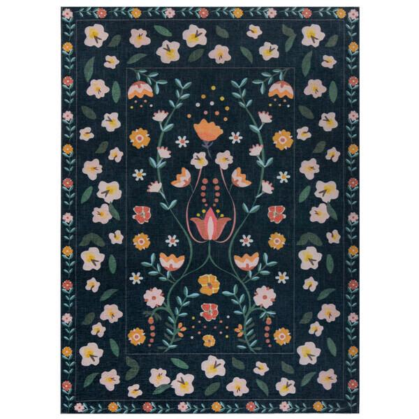 Webteppich Nordic Floral Navy 170x240 - Dunkelblau, KONVENTIONELL, Textil (170/240cm)