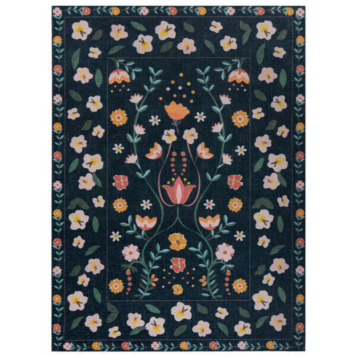 Webteppich Nordic Floral Navy 170x240 - Dunkelblau, KONVENTIONELL, Textil (170/240cm)