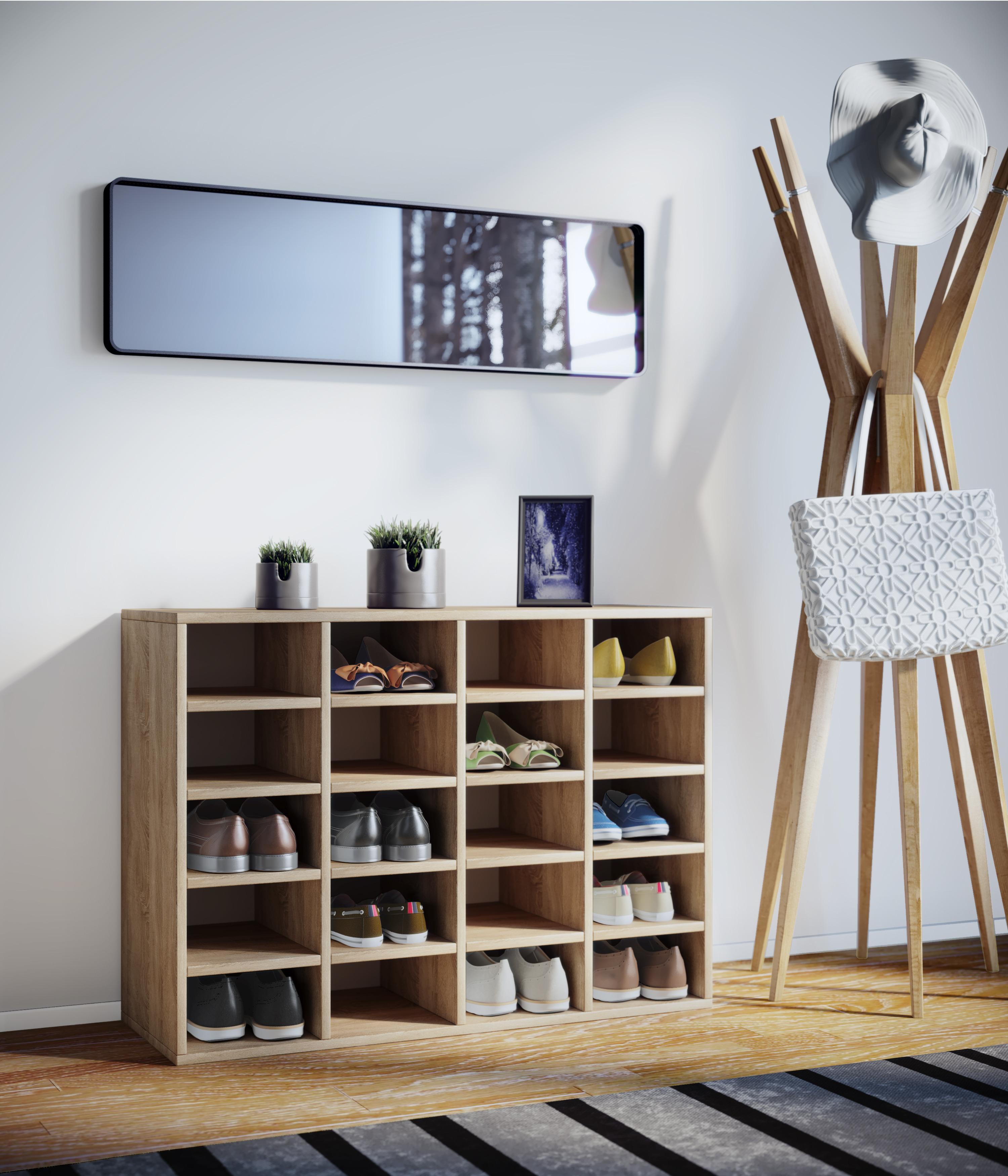 Schuhschrank Hinsol Eiche Dekor 16 Fächer B: 92 cm - Eichefarben, KONVENTIONELL, Holzwerkstoff (92/67/33cm) - MID.YOU