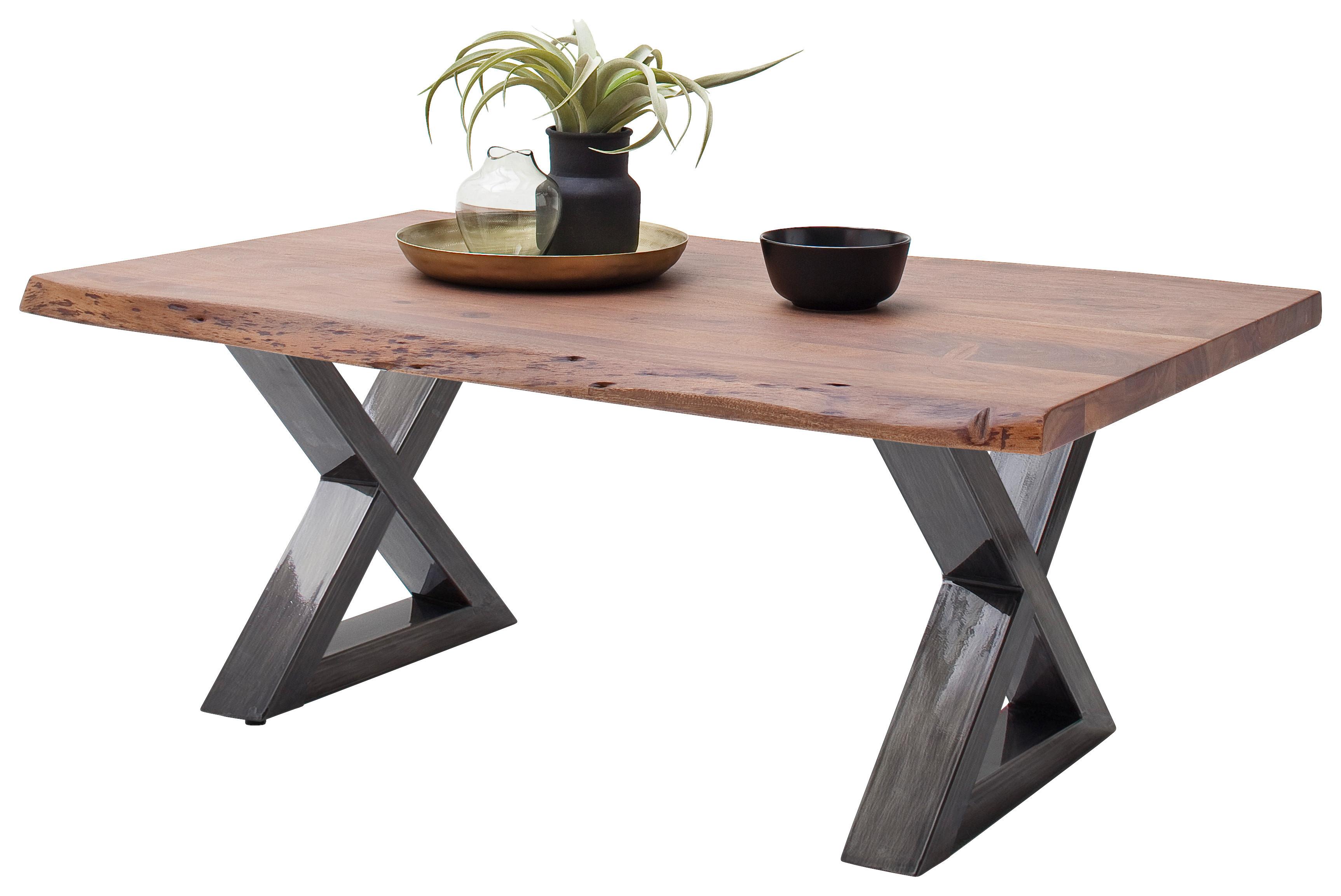 Couchtisch Holz Massiv Cartagena Walnuss/nickelfarben - Walnussfarben/Nickelfarben, MODERN, Holz/Metall (110/45/70cm)