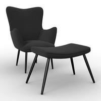 Kreslo s taburetkou AURORA, čierny menčester, max. 120 kg - čierna, Modern, kov/drevo (68/98/74cm) - Bessagi Home