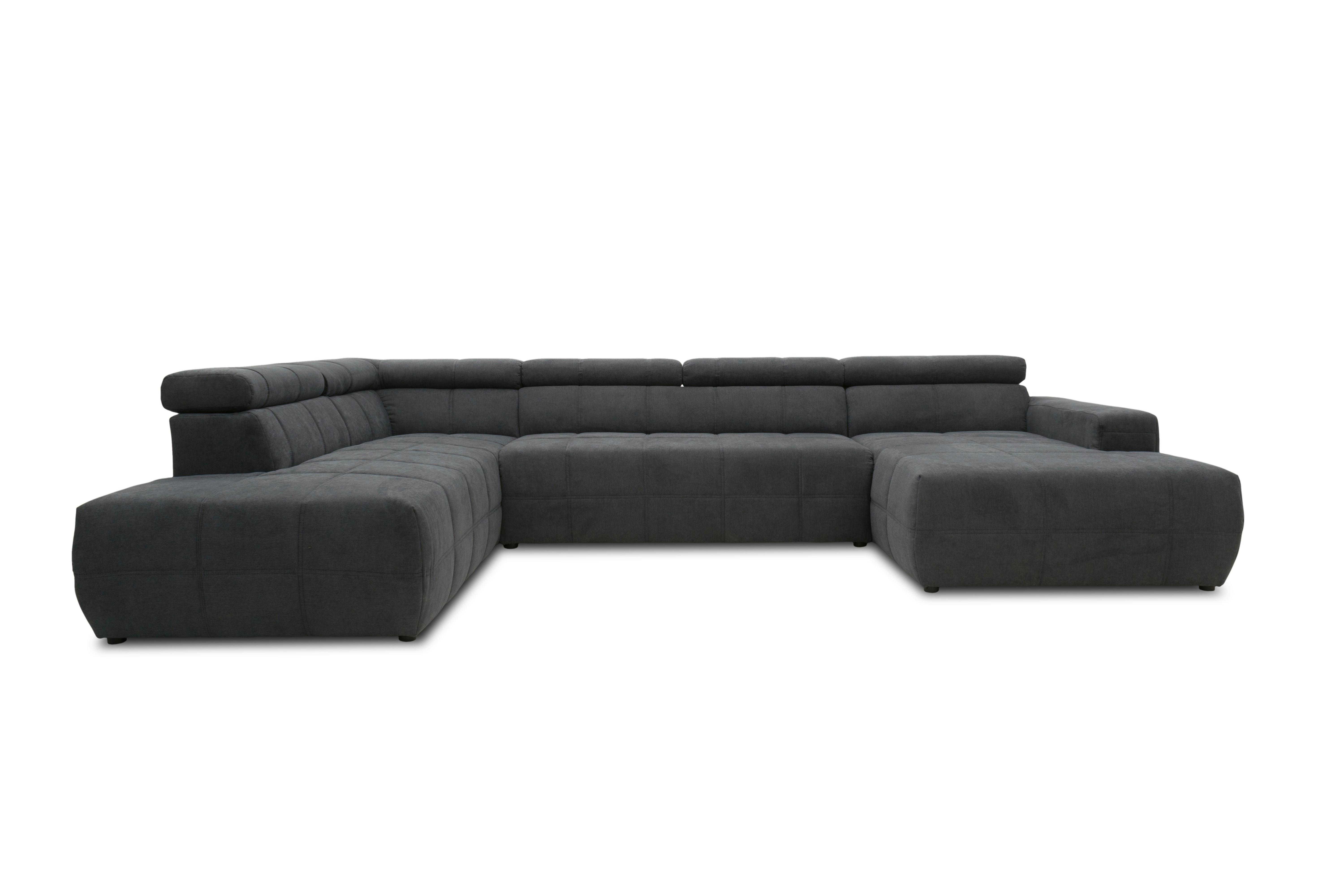 Wohnlandschaft Brandon Kopfteilverstellung Dunkelgrau - Dunkelgrau/Schwarz, Design, Textil (228/359/175cm) - MID.YOU