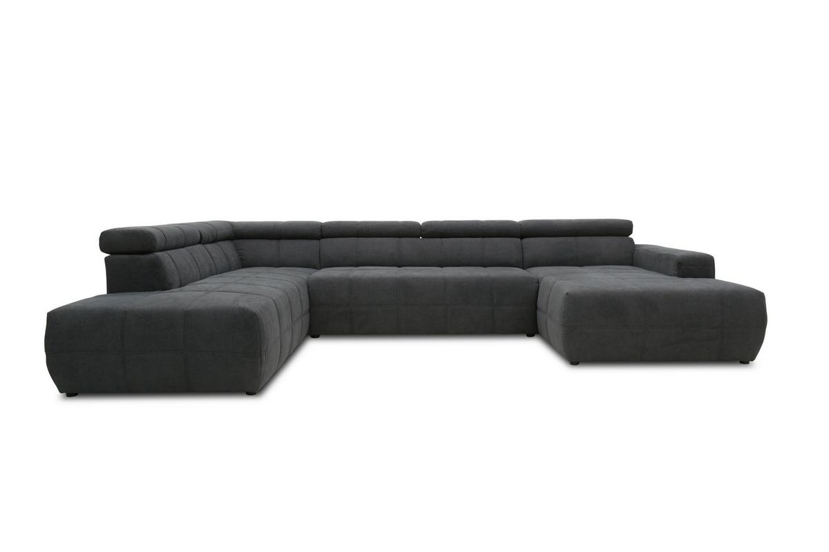 Wohnlandschaft Brandon Kopfteilverstellung Dunkelgrau - Dunkelgrau/Schwarz, Design, Textil (228/359/175cm) - MID.YOU
