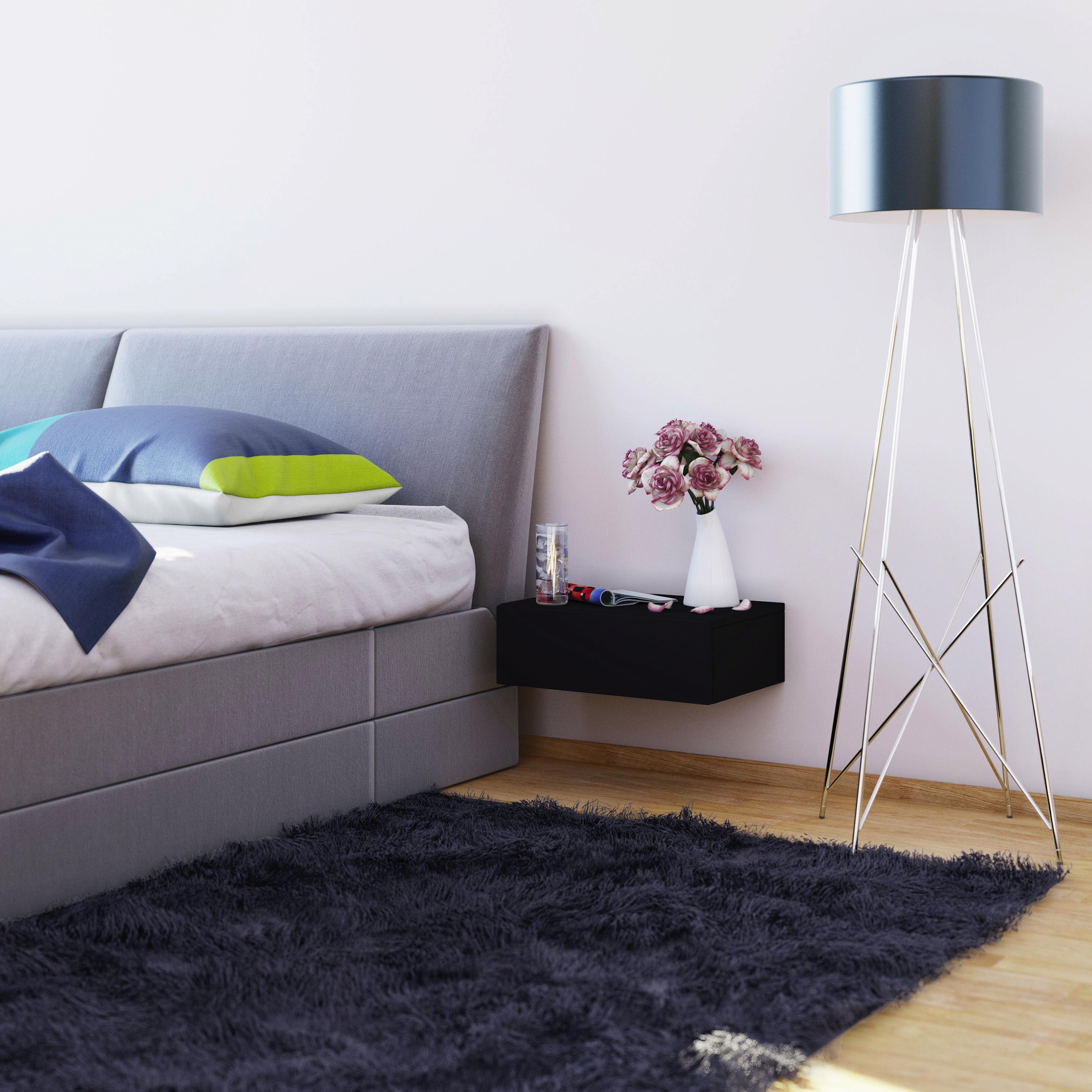 Nachtkästchen in Schwarz mit einer Schublade