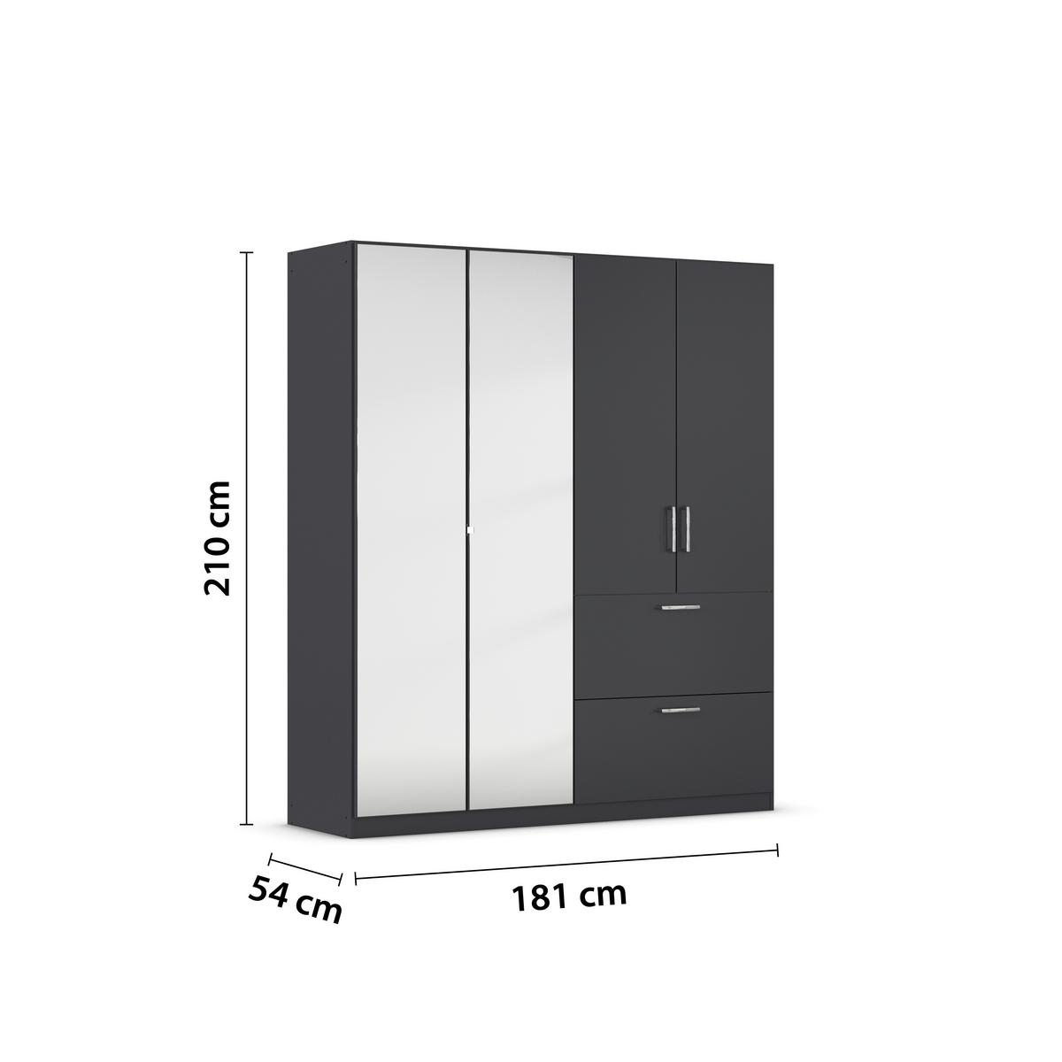 Drehtürenschrank Padua Grau B: 180 Cm - Grau, MODERN, Holzwerkstoff (180/210/54cm) - Rauch Möbel