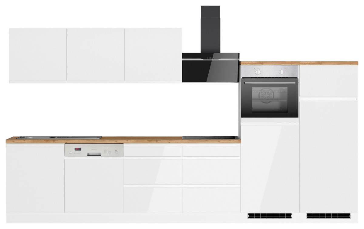 Küchenzeile Monza mit Geräten B: 360 cm Weiß/Eiche Dekor - Weiß Hochglanz/Eiche Wotan, LIFESTYLE, Holzwerkstoff (360cm) - Held