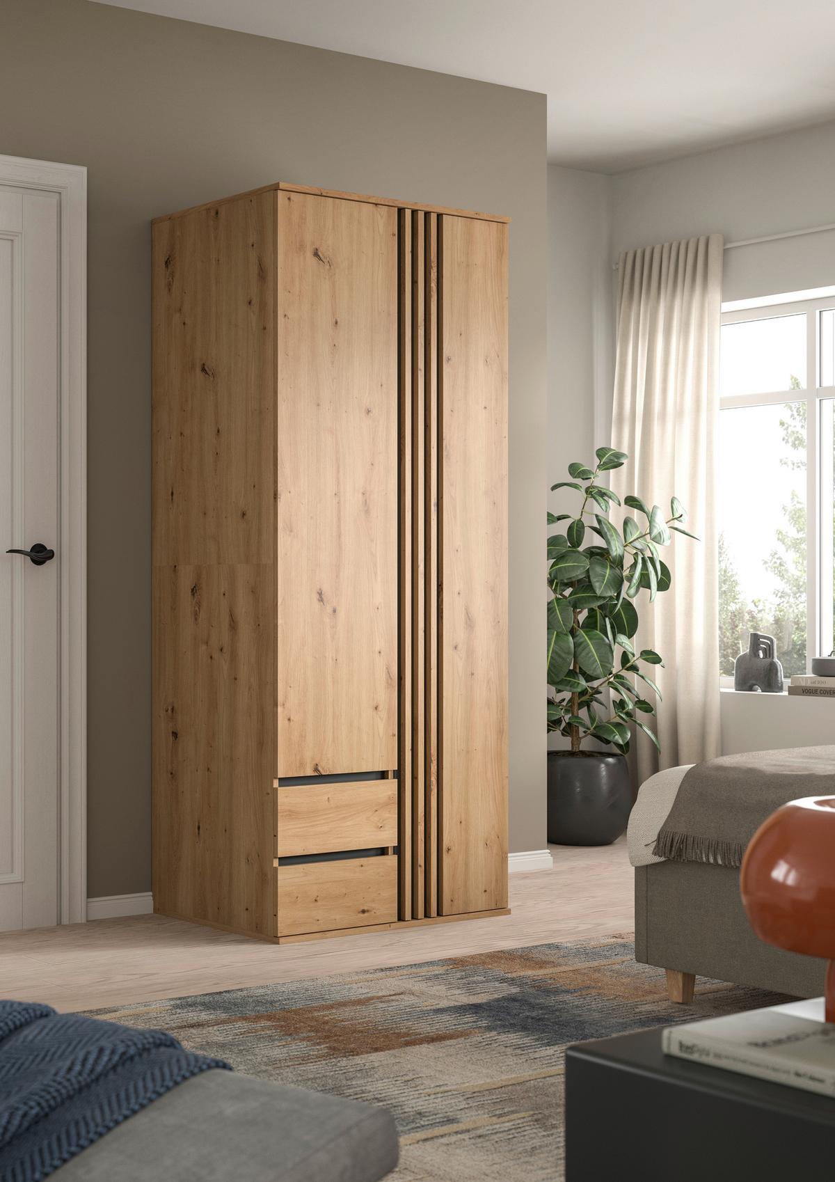Drehtürenschrank Tofta Eiche Dekor/Anthrazit B: 80cm - Anthrazit/Eiche Artisan, ROMANTIK / LANDHAUS, Holzwerkstoff (80/192/56cm) - Livetastic