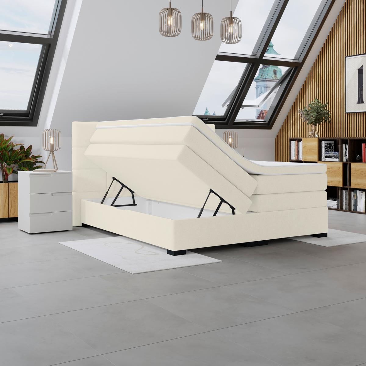 Boxspringbett April New Champagner, LF: 160x200cm - Champagner/Schwarz, KONVENTIONELL, Textil (160/200cm) - Sembella