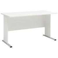 Schreibtisch B 140cm H 74,2cm Serie 200, Weiß - Silberfarben/Weiß, Basics, Holzwerkstoff/Metall (140/65/74,2cm) - MID.YOU