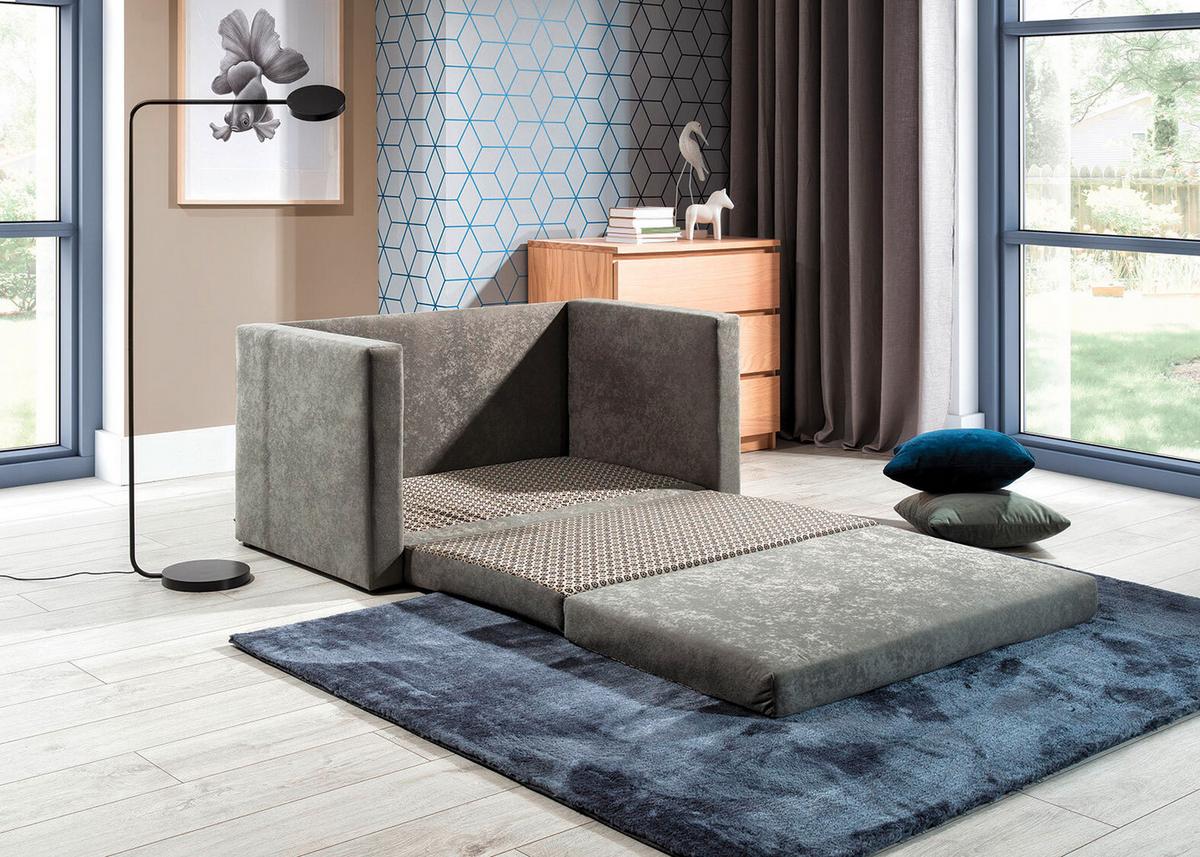 Schlafsofa Neva Hellgrau, B: 132 cm - Hellgrau/Schwarz, Design, Textil (132/62/70cm) - MID.YOU