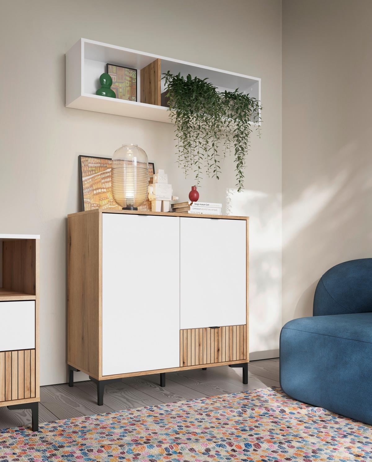 Wandregal Ricko Weiß/Eichefarben B: 120 cm - Eichefarben/Weiß, Trend, Holzwerkstoff (120/29,2/22cm)