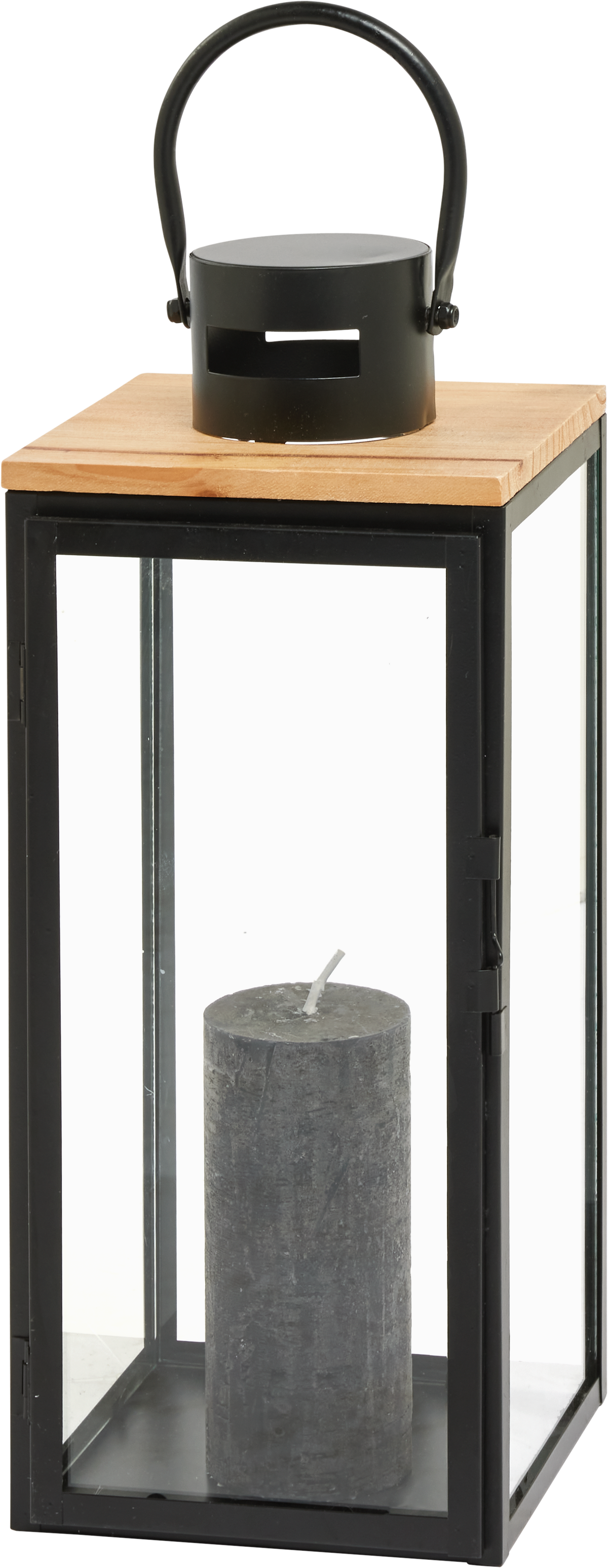 Lucerna Pure, výška: 39,5cm - černá, kov/kompozitní dřevo (16/39,5/17cm) - Premium Living