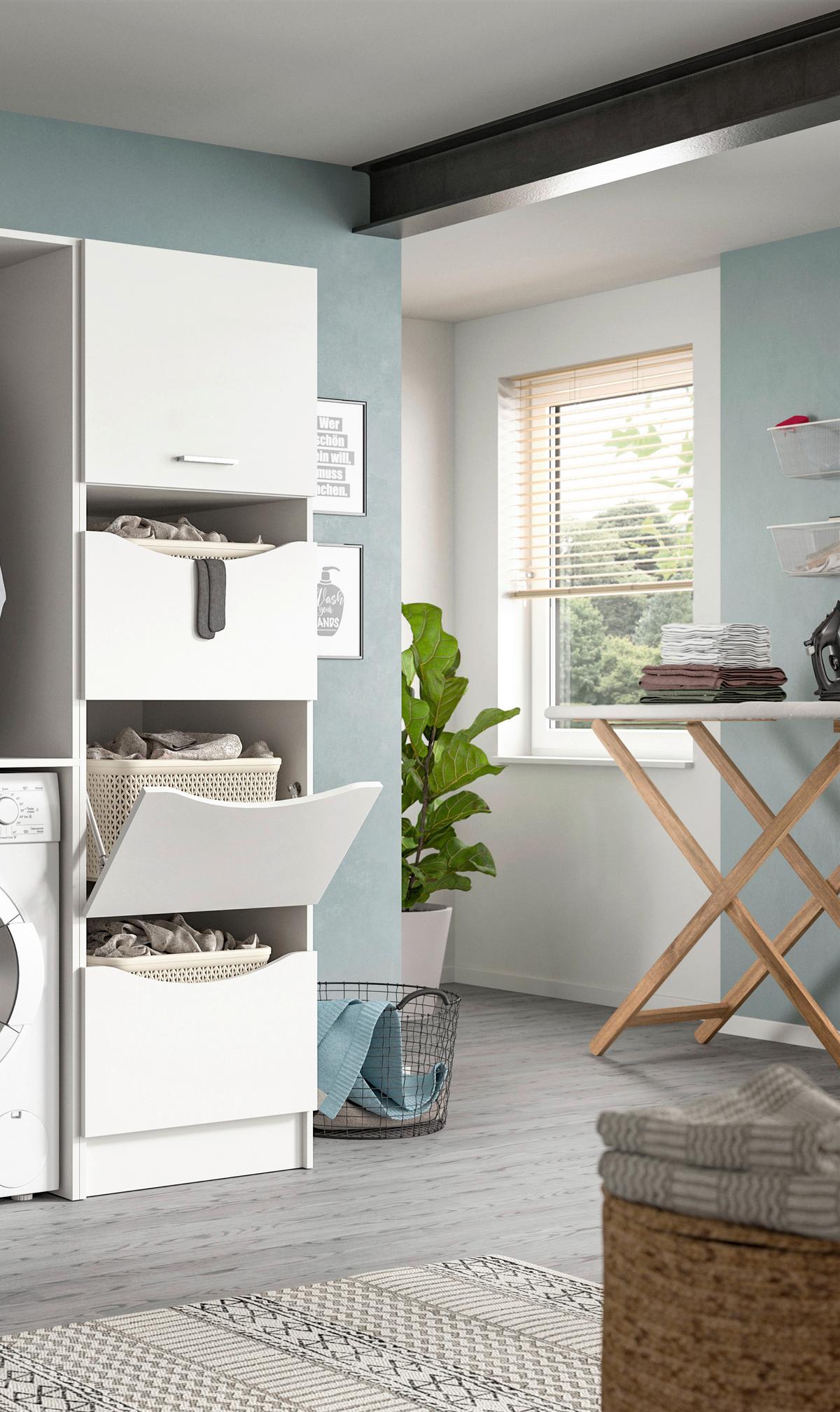 Vysoká skrinka Free biela - biela/strieborná, Basics, kompozitné drevo/plast (50/195/62cm) - MID.YOU