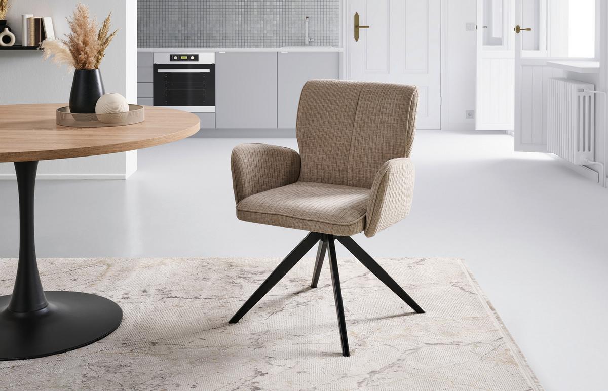 Armlehnstuhl Xilo Schwarz/beige Gepolstert - Beige/Schwarz, LIFESTYLE, Holz/Textil (60/89/63cm) - MID.YOU