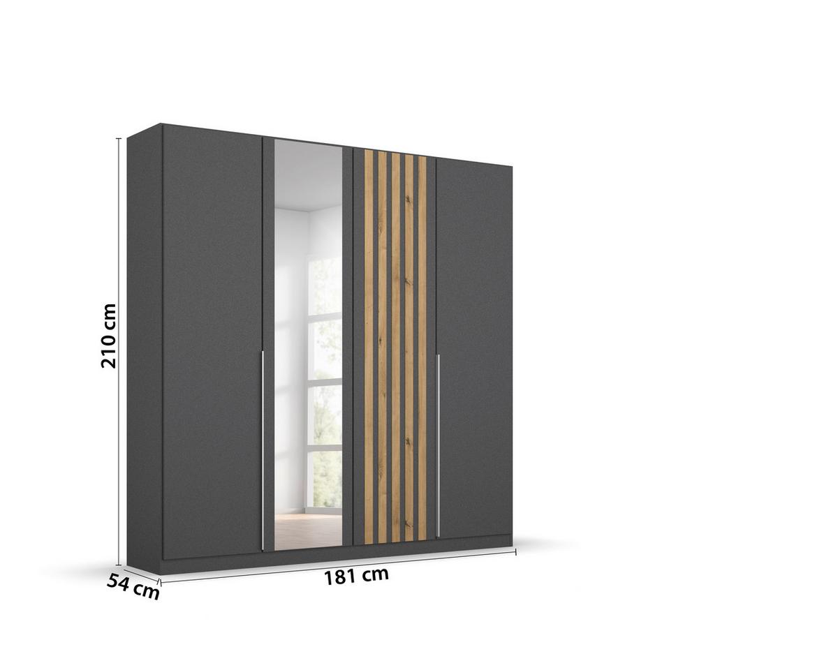 Drehtürenschrank 181 Cm Lamella Grau/eiche Dekor - Eiche Artisan/Grau, MODERN, Holzwerkstoff (181/210/54cm) - Rauch Möbel