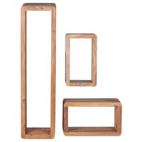 Sada nástěnných regálů BOA dřevo akácie - barvy akácie, Konvenční, dřevo (80/20/15cm) - MID.YOU