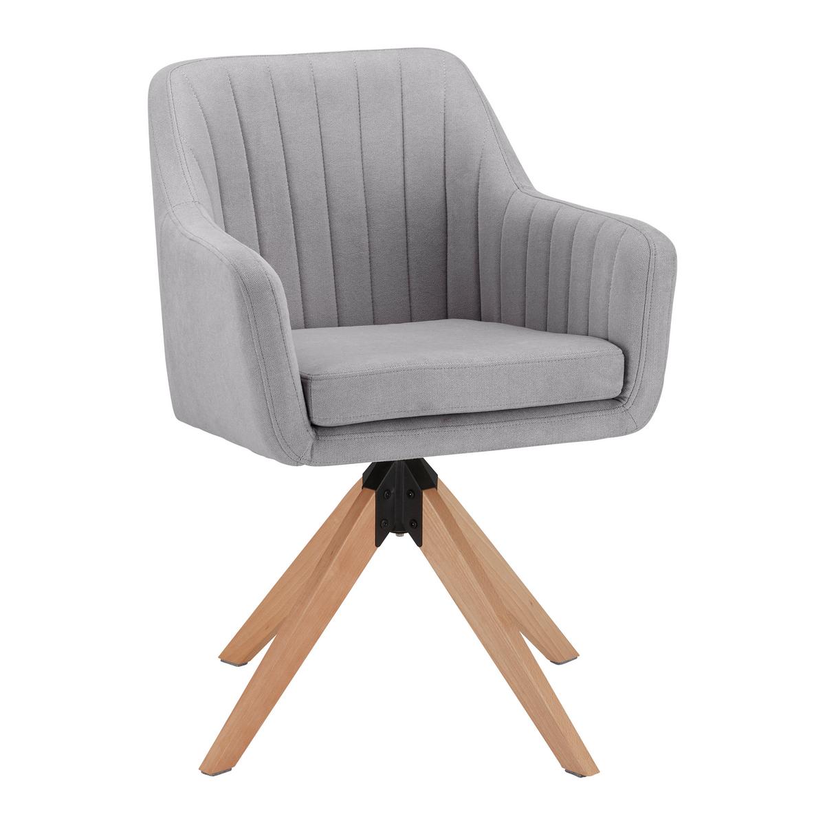 Sametová židleLucita, otočná, nohy dřevo - šedá/přírodní barvy, Moderní, kov/dřevo (59/88/60cm) - Bessagi Home