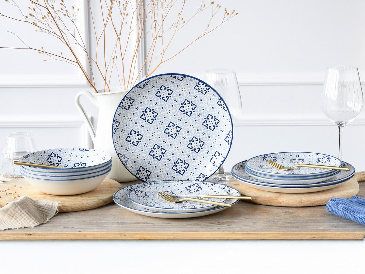 Tafelservice Yara Blau Blau, Weiß L: 31 cm - Blau/Weiß, Basics, Keramik (31/30/23cm) - Creatable