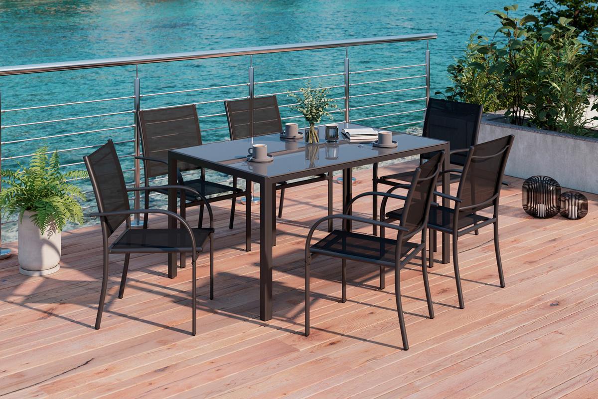 Gartenset Berlin - Schwarz, MODERN, Glas/Textil - Beldano