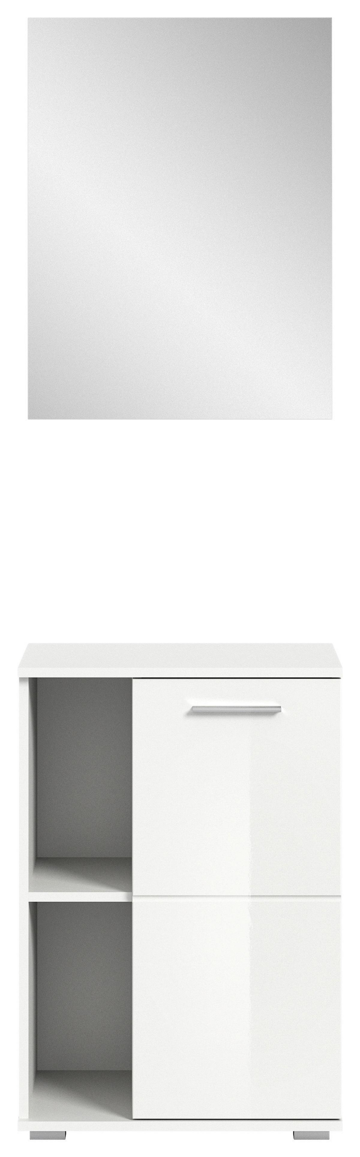 Garderobe Prego Weiß Hochglanz inkl. Einlegeböden, B: 55 cm - Weiß Hochglanz, Design, Glas/Holzwerkstoff (55/191/37cm) - MID.YOU
